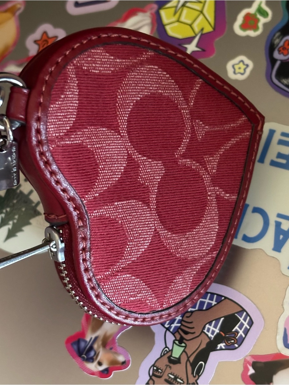 COACH Red Denim Heart Charm Coin Purse - Picture 7 of 8